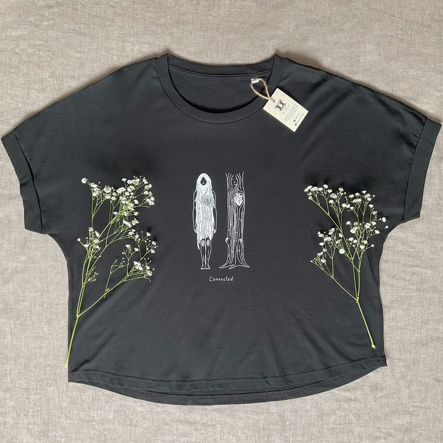 Tricou cu mâneci rulate "Connected", Black