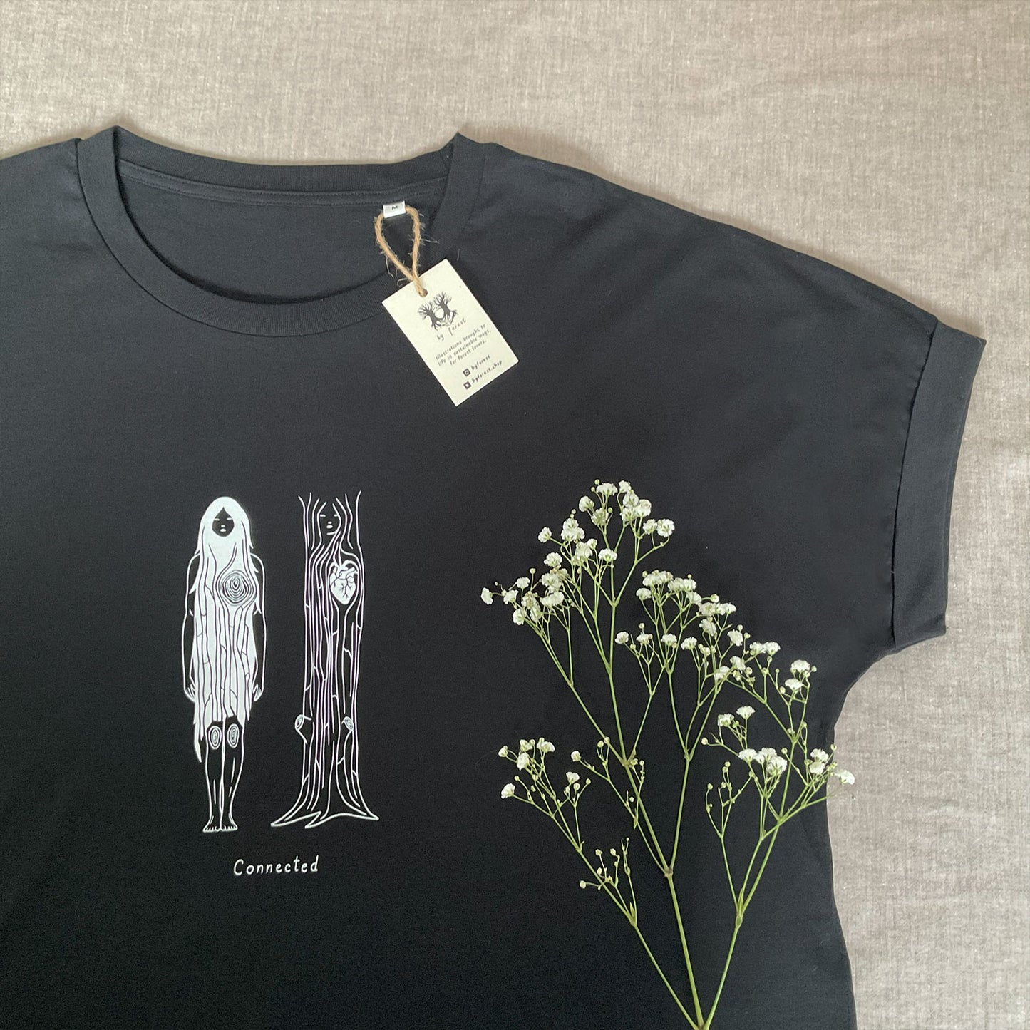Tricou cu mâneci rulate "Connected", Black
