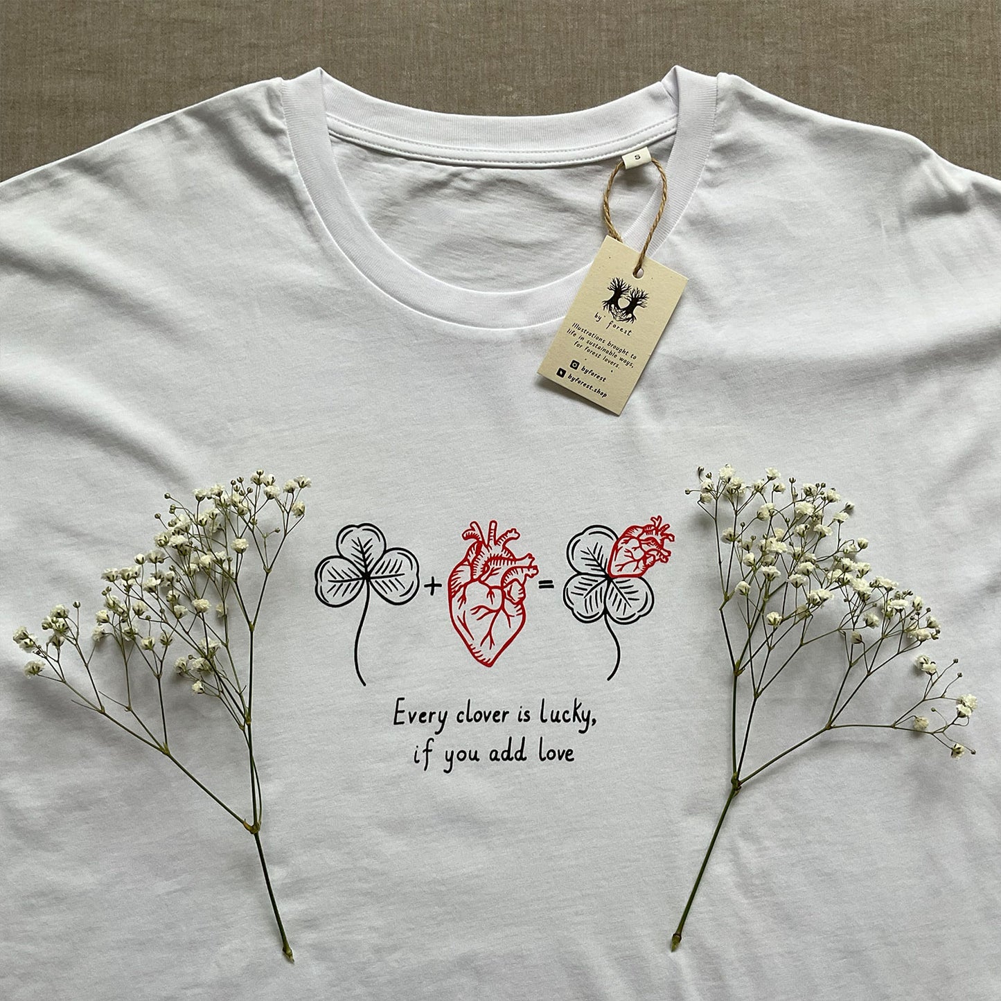 Tricou cu mâneci rulate "Every clover is lucky", White