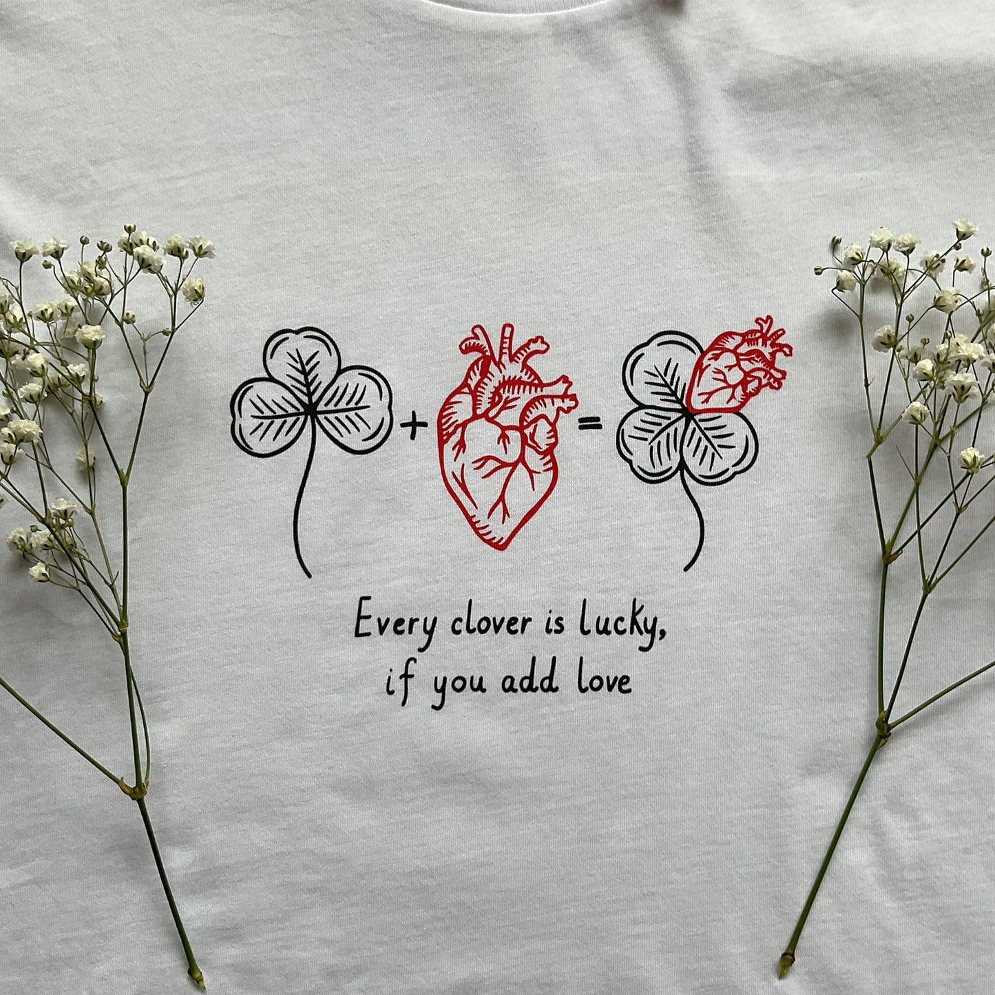 Tricou cu mâneci rulate "Every clover is lucky", White