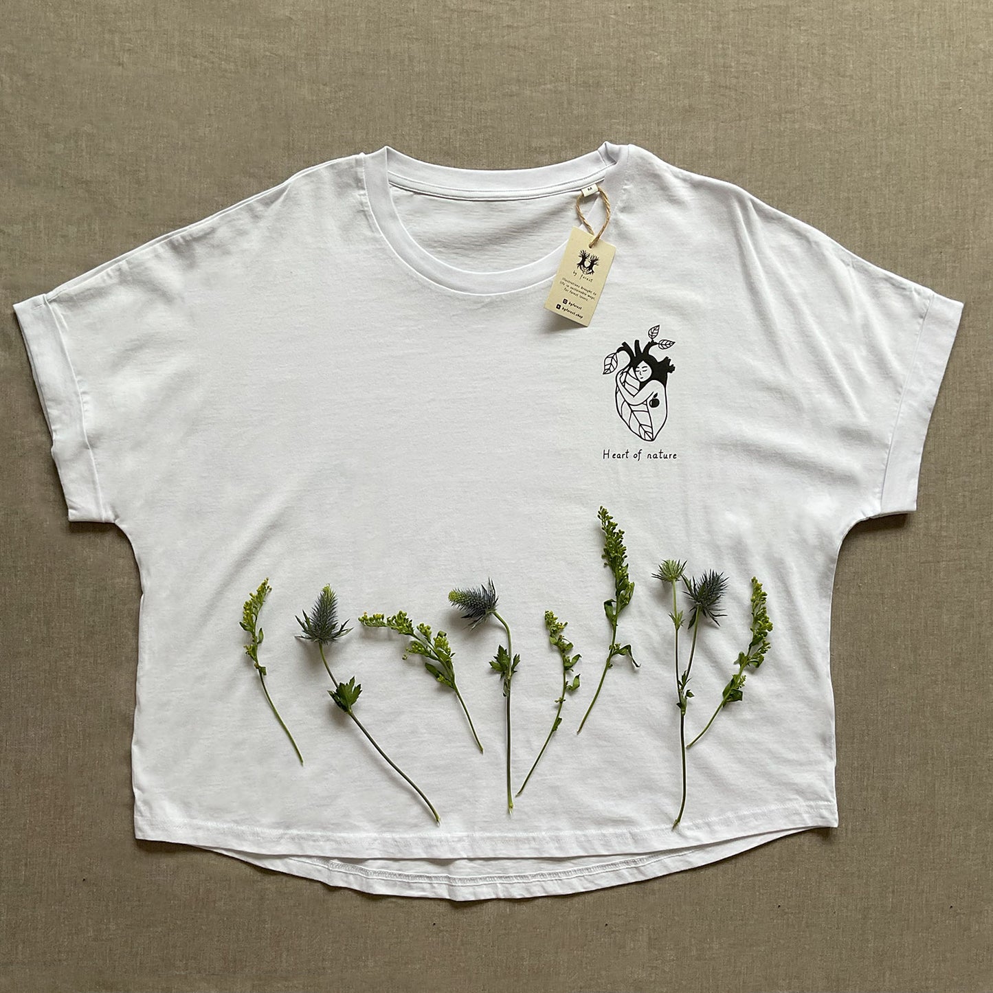 Tricou cu mâneci rulate "Heart of nature", White
