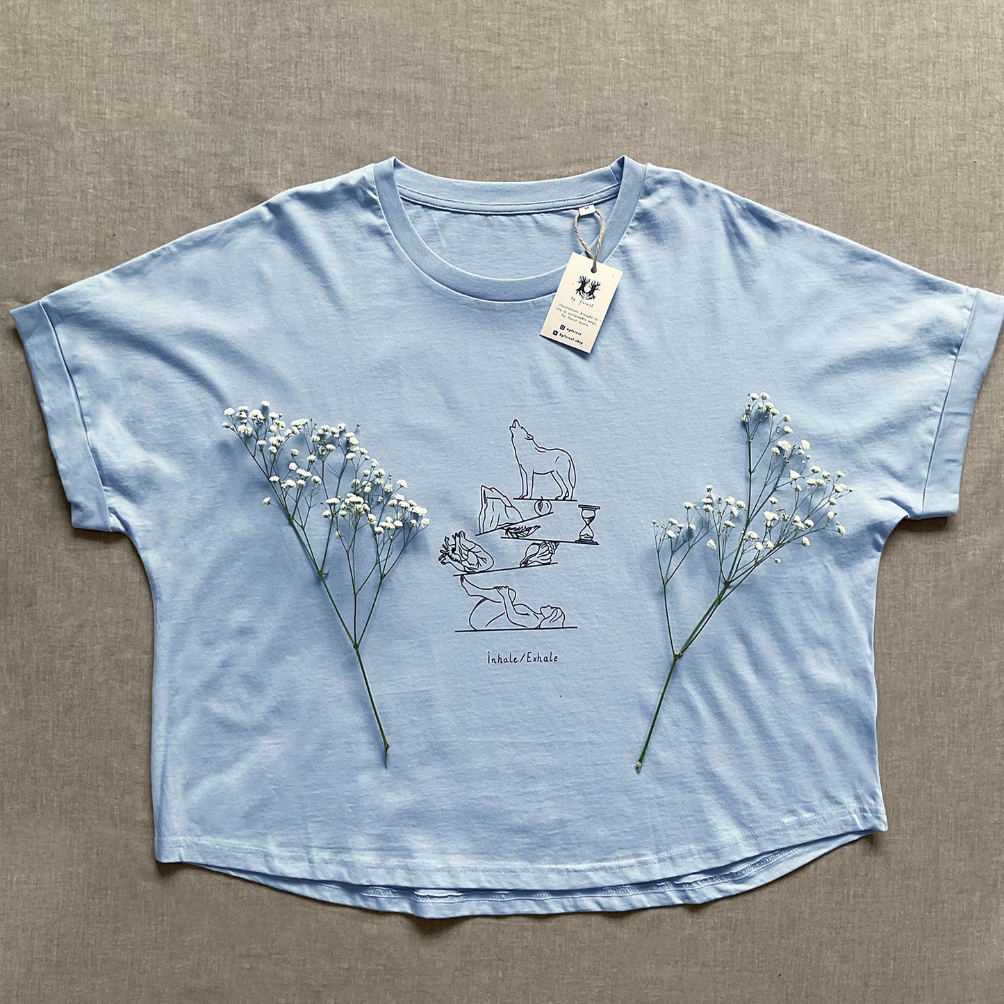 Tricou cu mâneci rulate "Inhale/Exhale", Serene blue