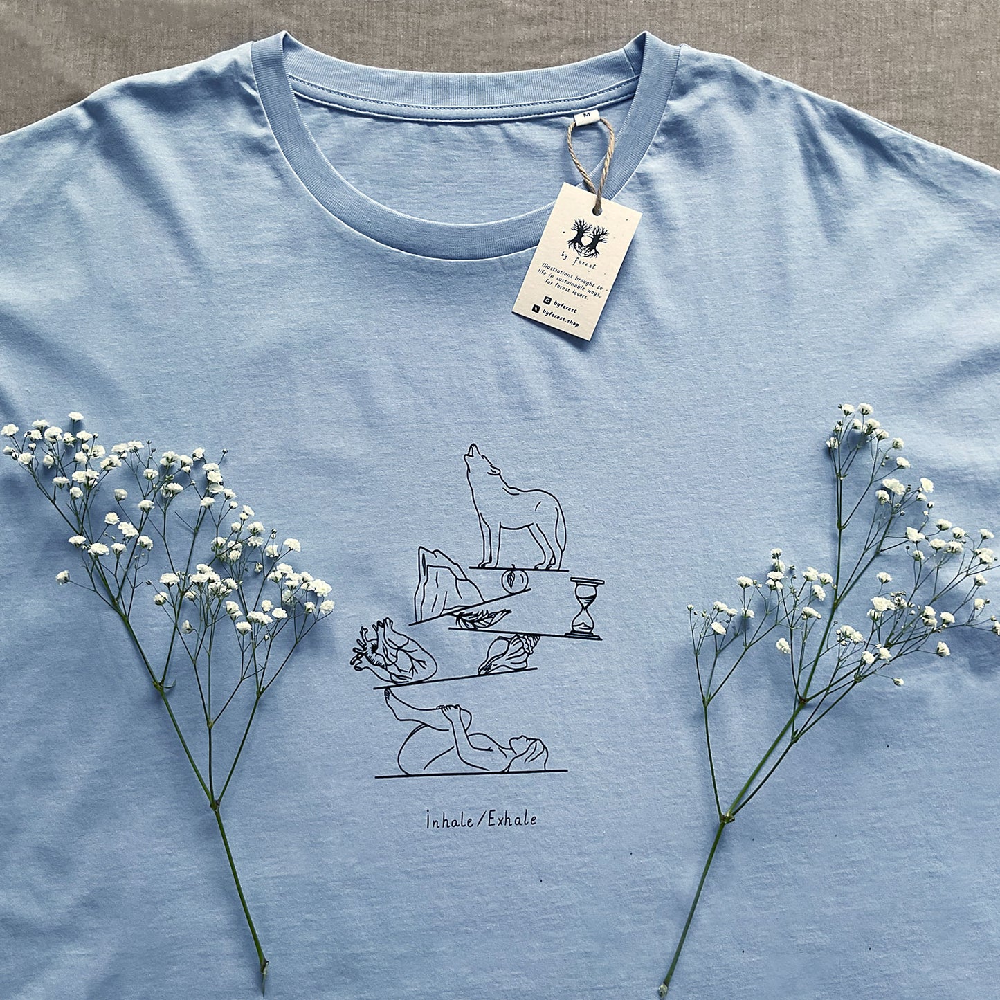 Tricou cu mâneci rulate "Inhale/Exhale", Serene blue