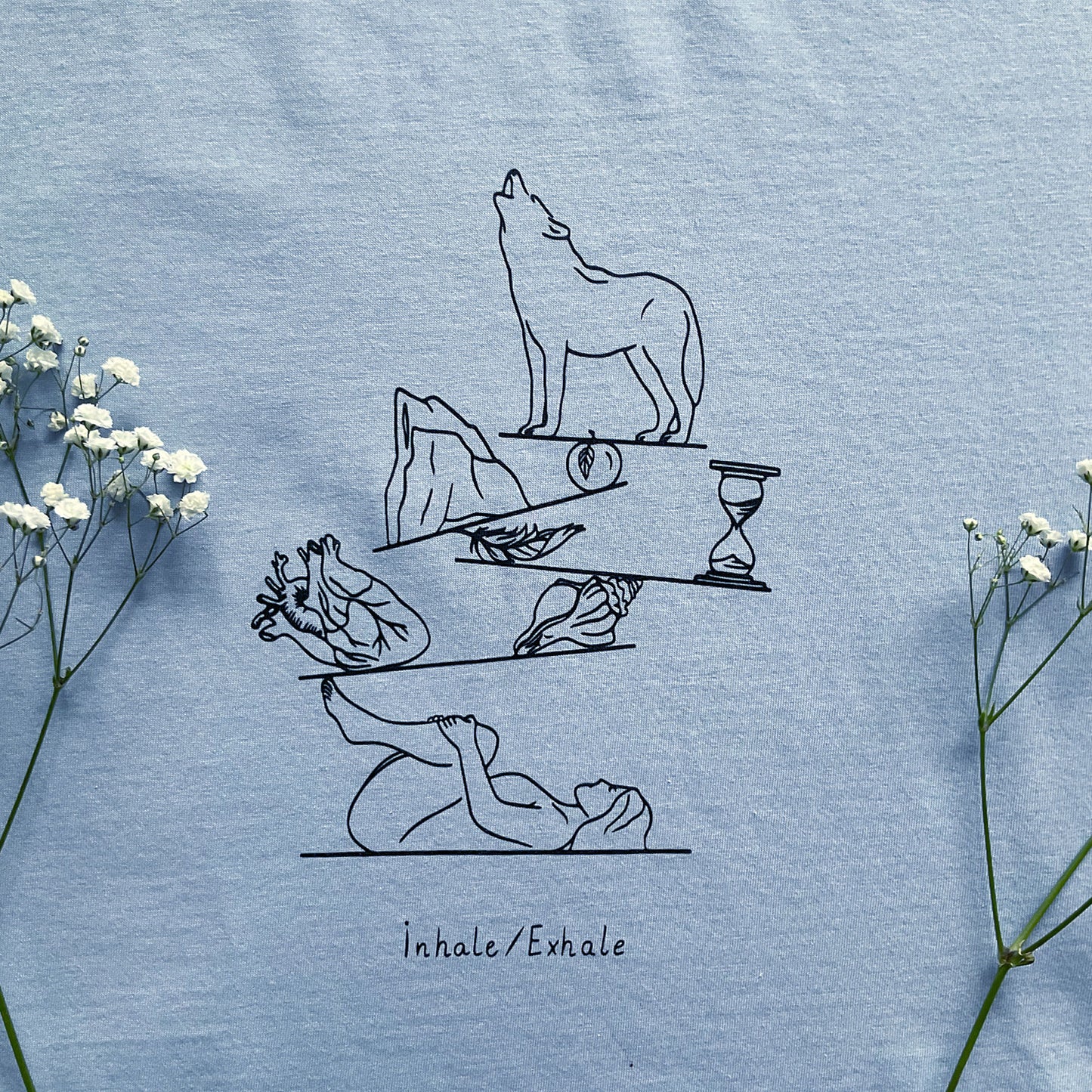 Tricou cu mâneci rulate "Inhale/Exhale", Serene blue