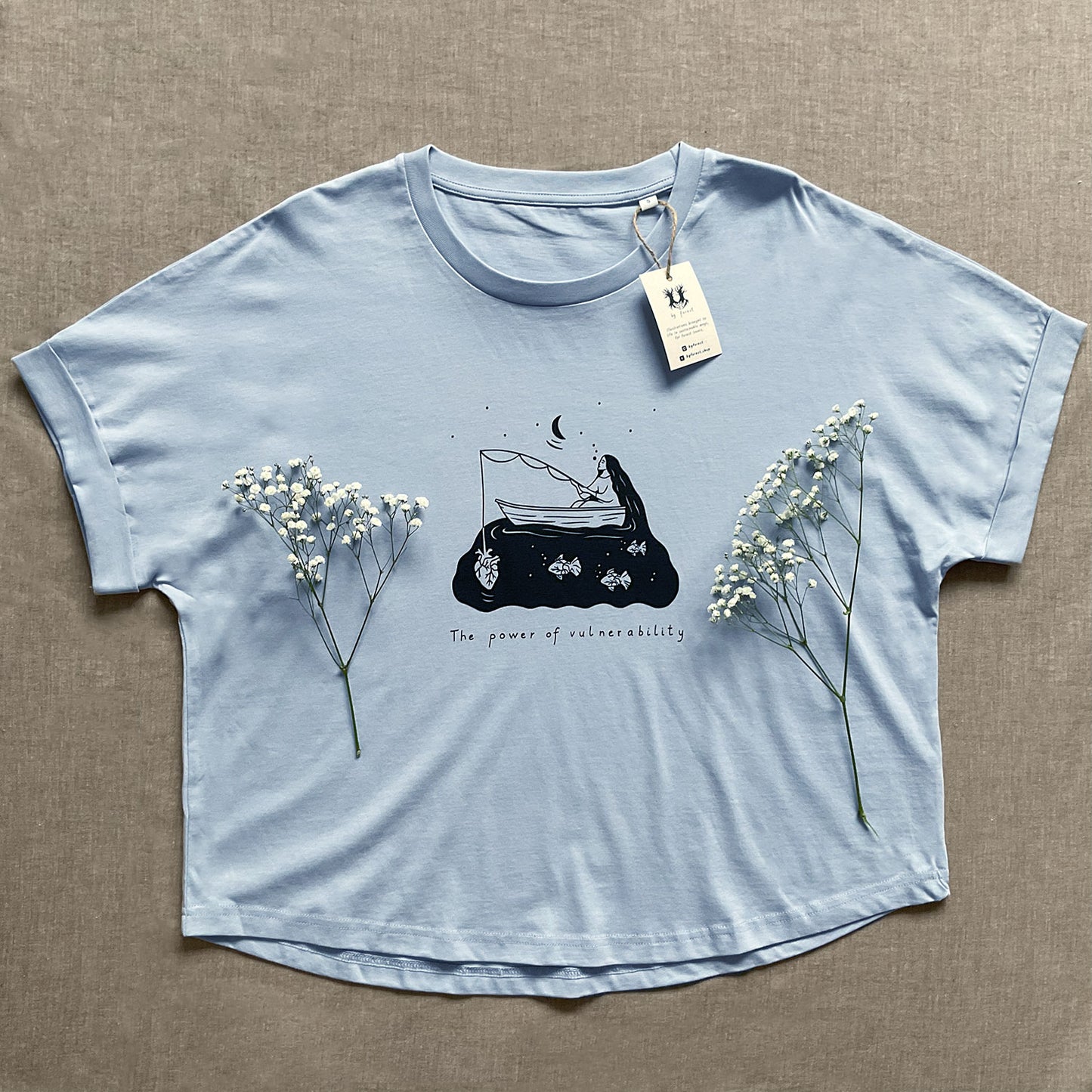 Tricou cu mâneci rulate "Power of vulnerability", Serene blue