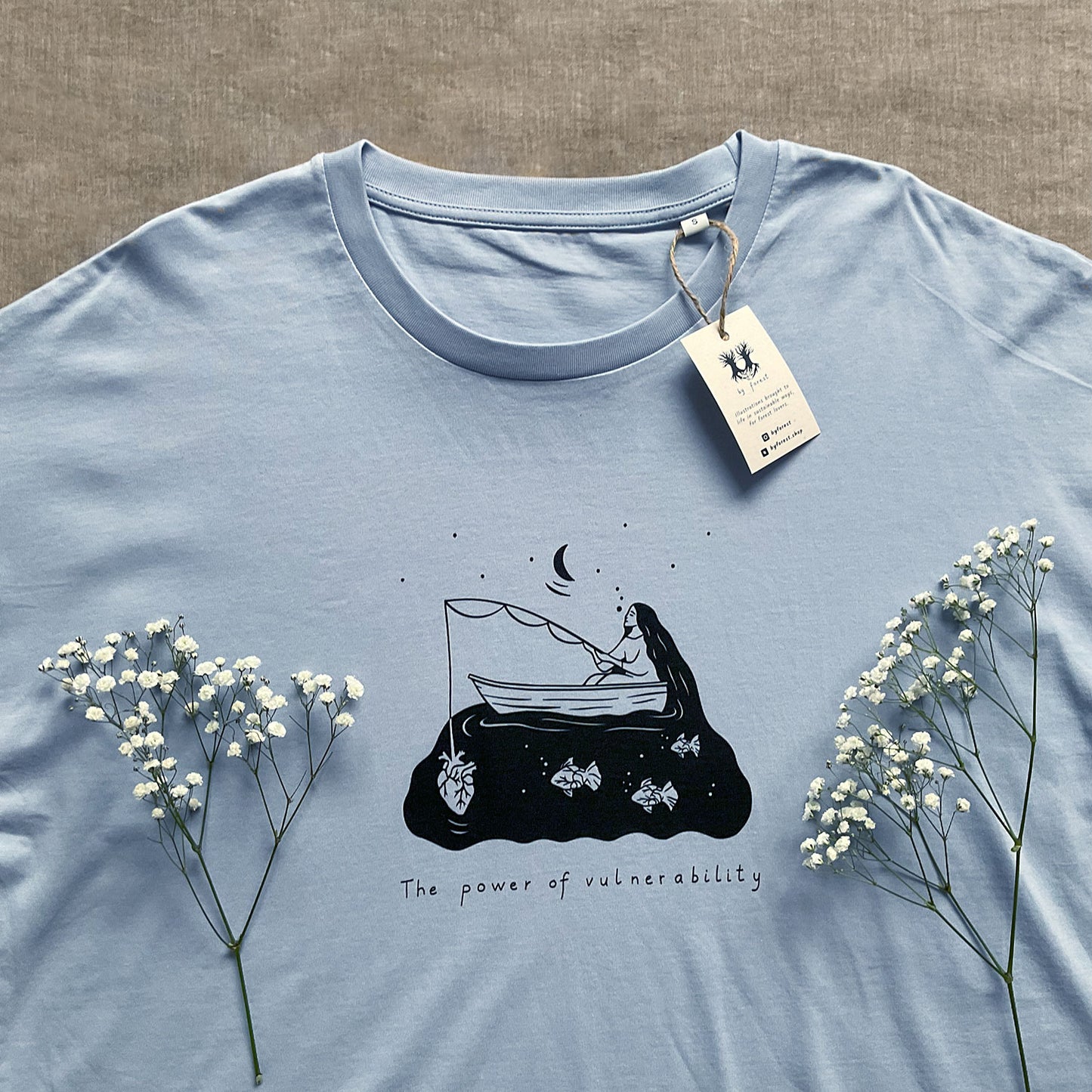 Tricou cu mâneci rulate "Power of vulnerability", Serene blue