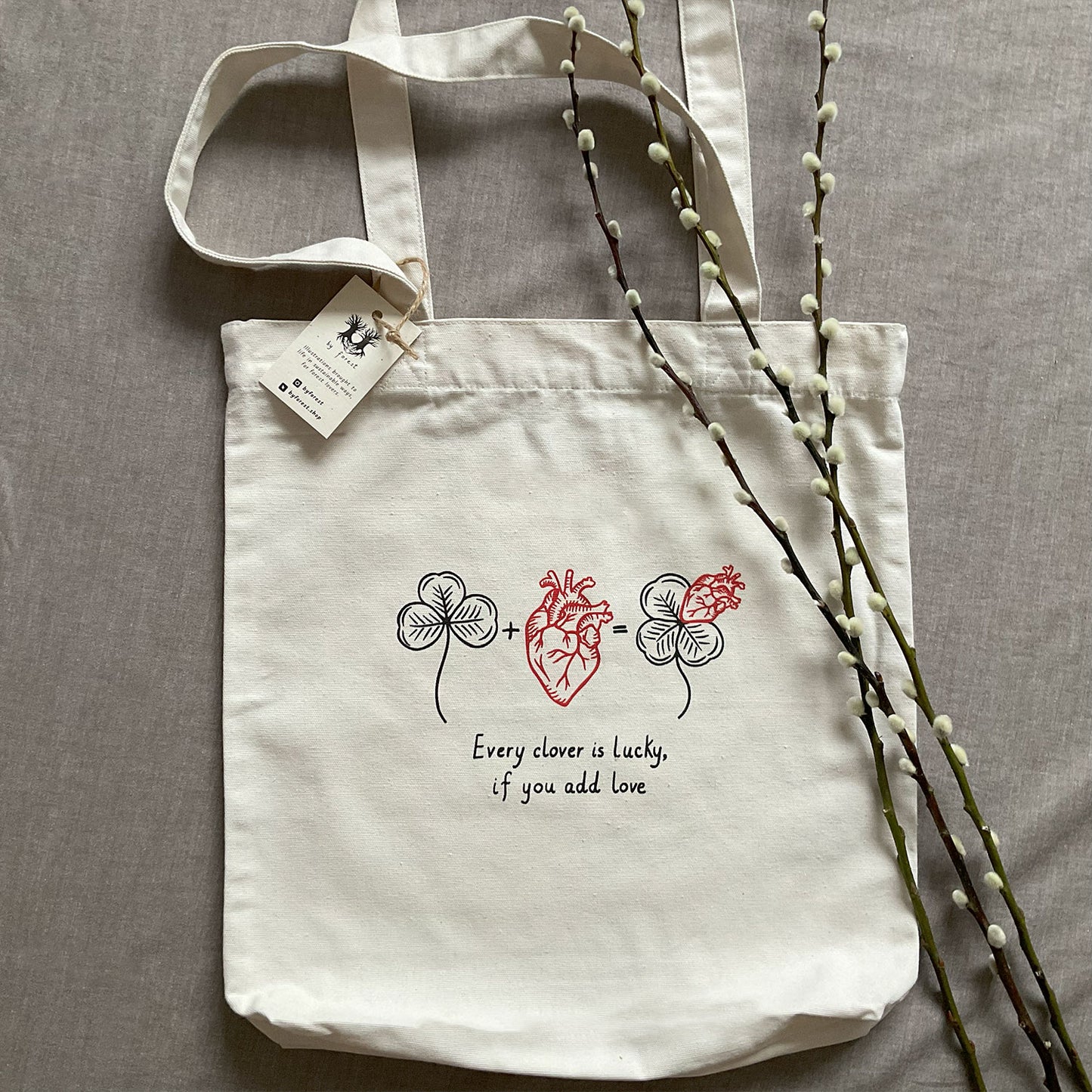 Traista "Every clover is lucky", Natural raw