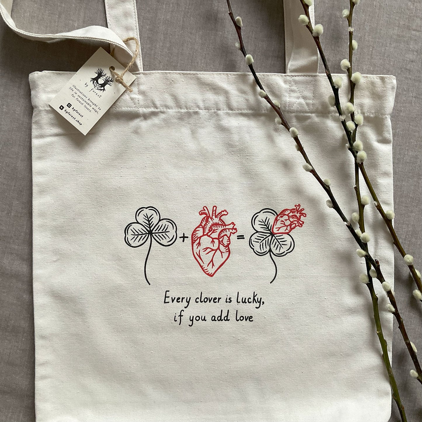 Traista "Every clover is lucky", Natural raw