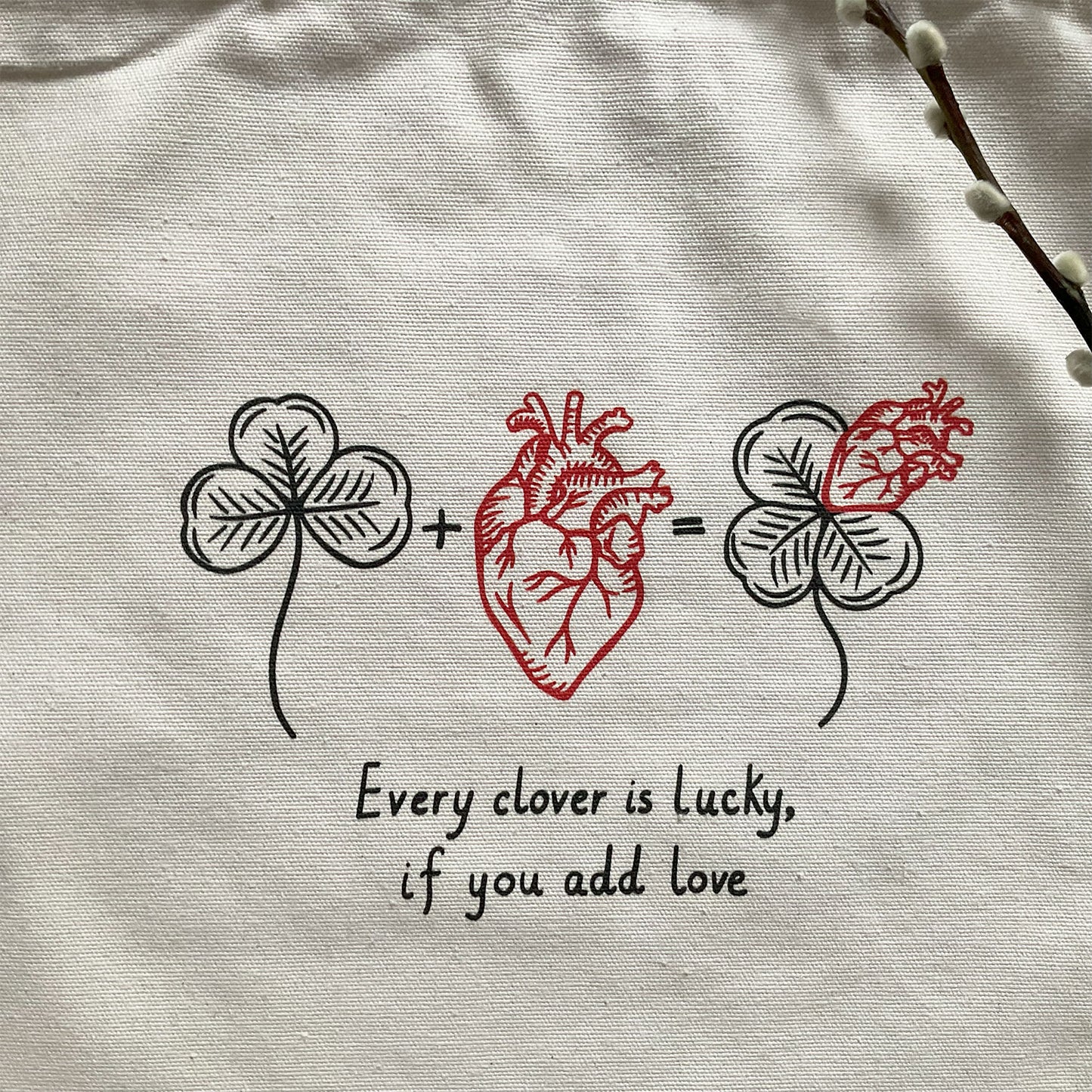 Traista "Every clover is lucky", Natural raw