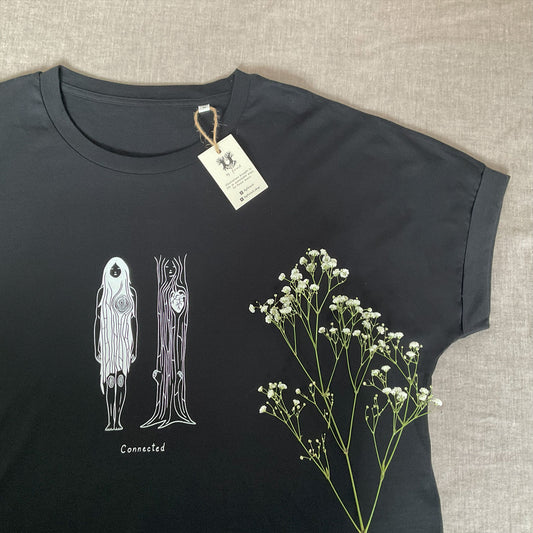 Tricou cu mâneci rulate "Connected", Black