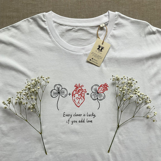 Tricou cu mâneci rulate "Every clover is lucky", White