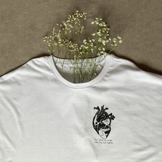 Tricou cu mâneci rulate "Louder togheter", White