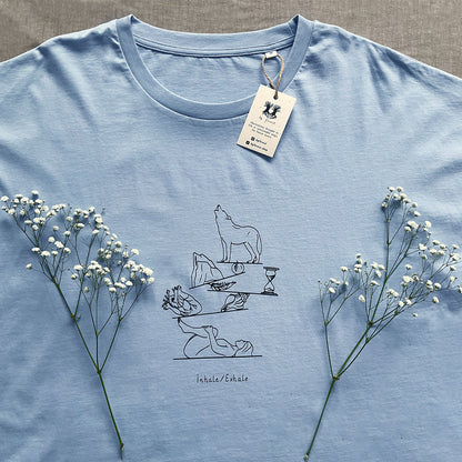Tricou cu mâneci rulate "Inhale/Exhale", Serene blue