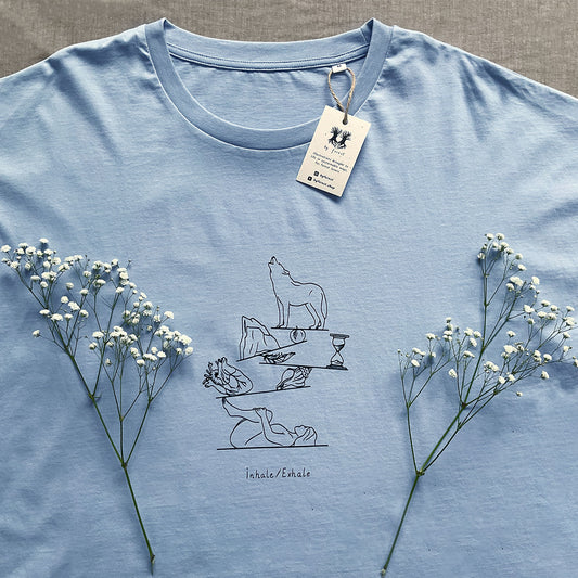 Tricou cu mâneci rulate "Inhale/Exhale", Serene blue