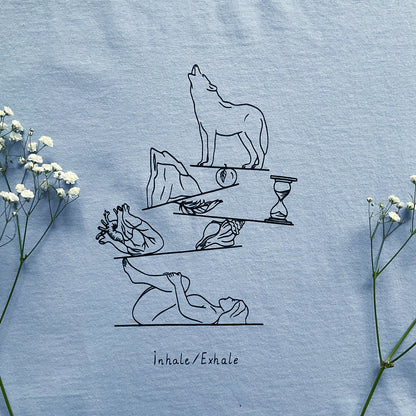 Tricou cu mâneci rulate "Inhale/Exhale", Serene blue