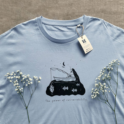 Tricou cu mâneci rulate "Power of vulnerability", Serene blue