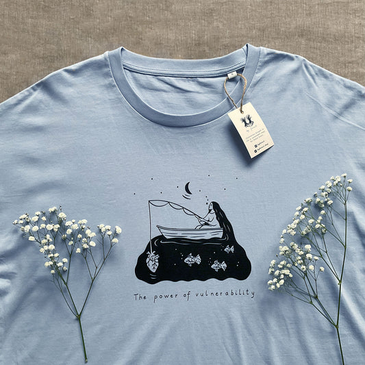 Tricou cu mâneci rulate "Power of vulnerability", Serene blue