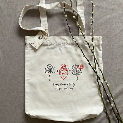 Traista "Every clover is lucky", Natural raw